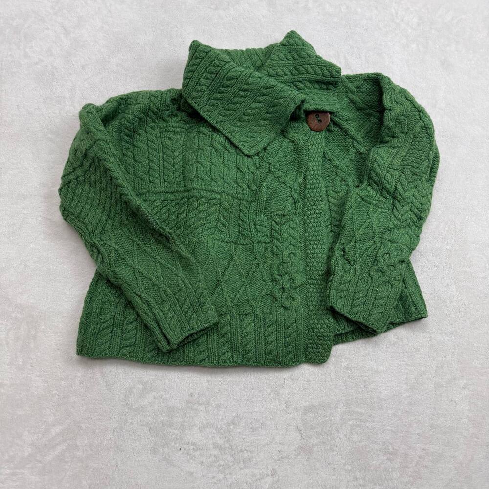 Carraig Donn Women's Sweater Green Size M Merino Wool Aran Knit Made in Ireland